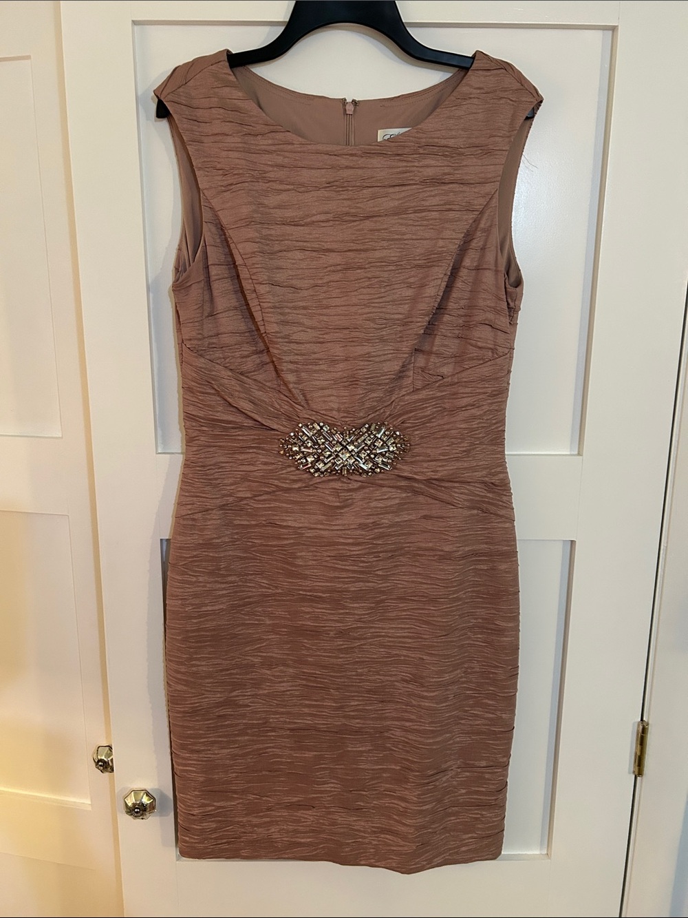 Sleeveless Embellished Rose-Brown Sheath Dress